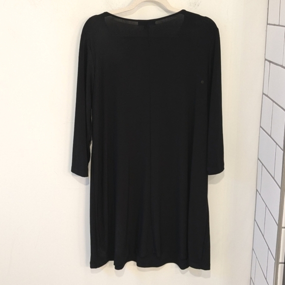 Sun Kim Women's Black Stretch Knit Shift Dress Womens Large Lagenlook Minimalist - Picture 3 of 5